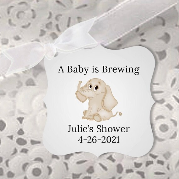 A Baby is Brewing, Elephant Baby Shower Tea Bag Tags, Shower Coffee Bean Favor Tags, Gender Neutral Baby Elephant Tags, PERSONALIZED Il_570xn