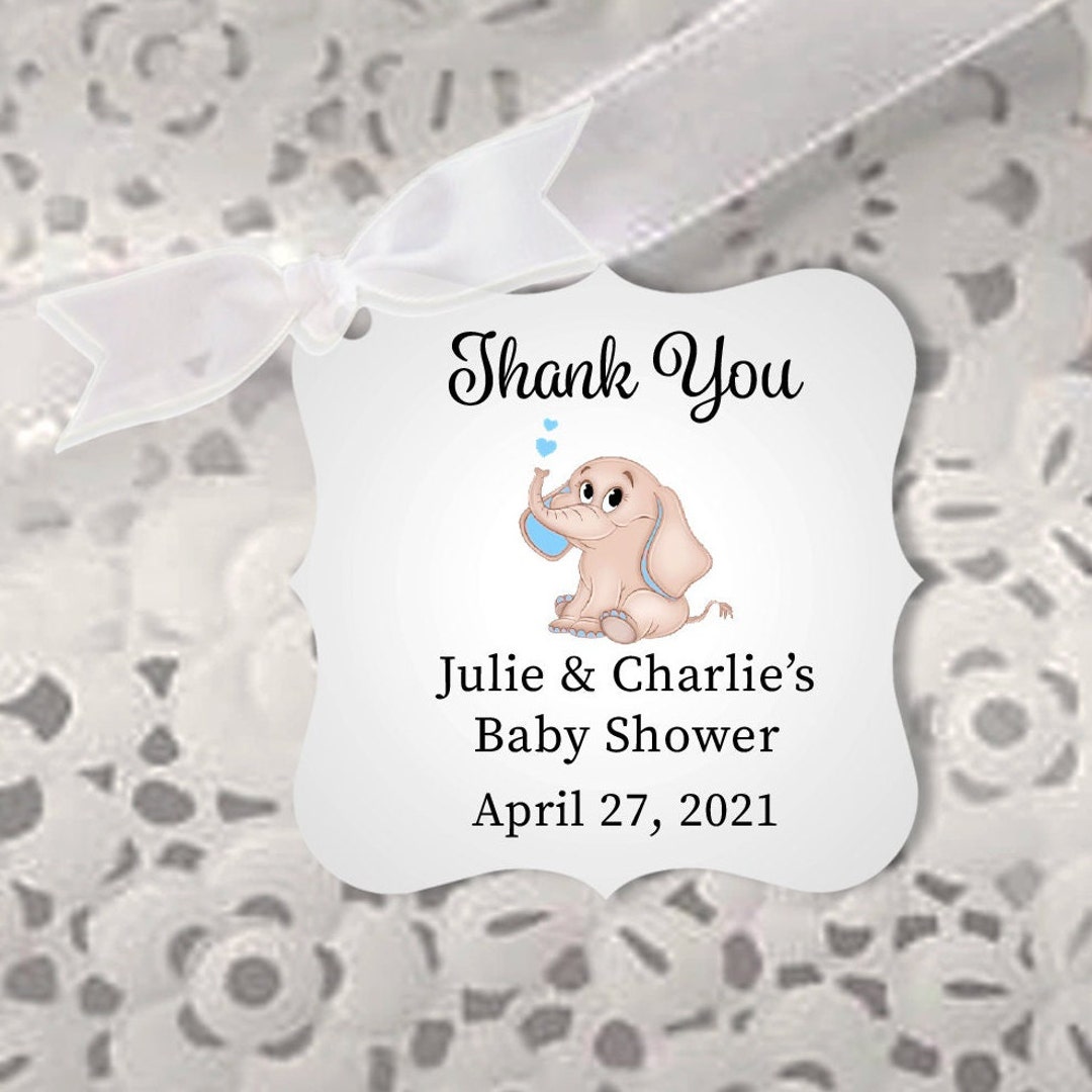 Elephant Baby Shower Tags, Blue Elephant Shower Gift Tags, Couple's