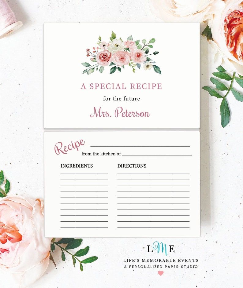 Floral Bridal Shower Recipe Cards Bring A Recipe for the - Etsy