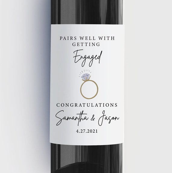 Pairs Well With Getting Engaged, Wine Gift Idea for Engaged Couple, Engagement Wine Label, Waterproof,Personalized,Bulk Order Pricing! Il_570xn