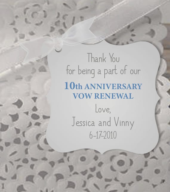 10th Anniversary Vow Renewal Favor Tags, 10th Anniversary Party Favor