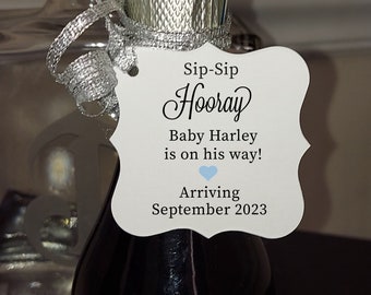 Sip Sip Hooray Baby Shower Tags, Mini Champagne Bottle Tags, Baby Boy Mini Wine Bottle Favor Tags, PERSONALIZED