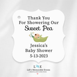 Sweet Pea Baby Shower Tags, Thank You For Showering Our Little Sweet Pea, Personalized Sweet Pea Favor Bag Tags for Baby Shower