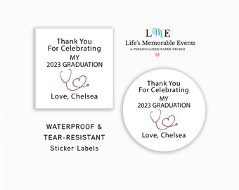 Nurse Medical Student Graduation Favor Stickers, M.A. Grad Stethoscope Sticker Labels, Personalized Waterproof and Tear Resistant Labels