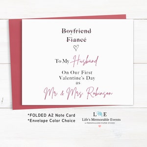 To My Husband On Our 1st Valentine's Day as Mr and Mrs, Valentine's Day Notecard To Husband, A2 Note Card, Personalized Card to Husband