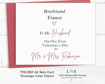 To My Husband On Our 1st Valentine's Day as Mr and Mrs, Valentine's Day Notecard To Husband, A2 Note Card, Personalized Card to Husband