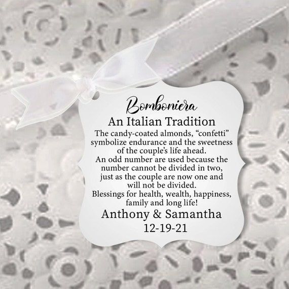 Italian Wedding Tags Bomboniera Favor Tags Jordan Almond Etsy