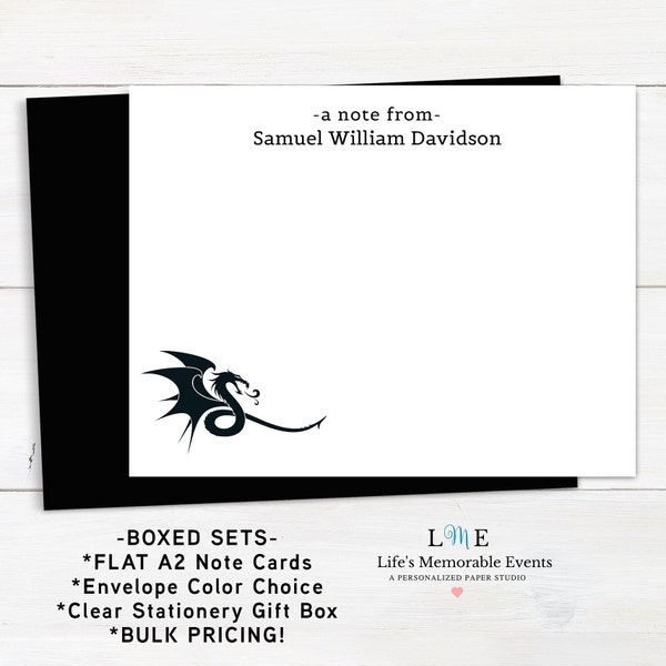 Black Dragon Note Cards, Stationery From The Desk Of Cards, Gift Idea For Him, Set of Dragon Note Cards, Personalized Black Dragon Gift