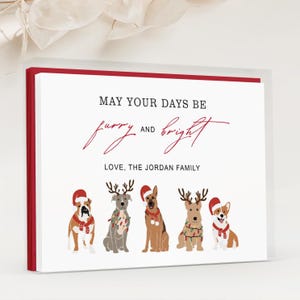 Cute Dog Christmas Cards, Furry Bright Holiday Dog Cards, Personalized Pet Christmas Cards, Seasonal Cards for Pet Owner, Flat A2 Notecards