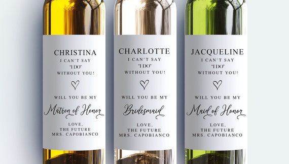 Will You Be My Bridesmaid Wine Bottle Label, Bridesmaid Proposal Labels, Personalized Waterproof/Tear Resistant Labels,Bulk Order Pricing Il_570xn