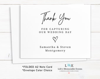 Wedding Photographer Card, Videographer Thank You For Capturing Our Day, Personalized A2 Folded Card, Envelope Color Choice!