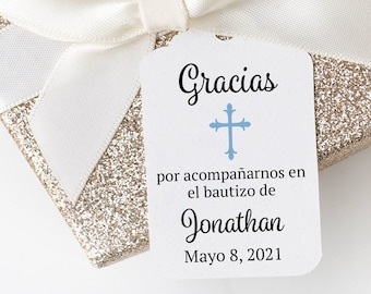 Baby Boy Spanish Baptism Favor Tag, Por Acompanarnos En el Bautizo de, Gracias Tags, Personalized Spanish Baptism Thank You Gift Tags