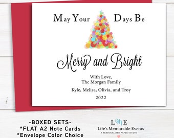 Personalized Christmas Cards, Modern Family Holiday Cards, May Your Days Be Merry And Bright, Seasonal A2 Note Cards, Bulk Pricing