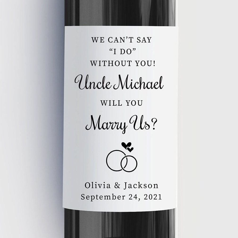 Will You Marry Us Wine Bottle Label Priest Pastor Proposal