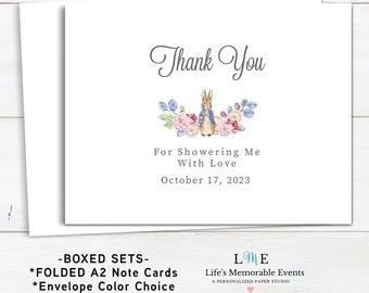 Peter Rabbit Baby Shower Thank You Cards, Blue Bunny Baby Note Cards, Personalized Baby Peter Rabbit Note Cards, Bulk Pricing!