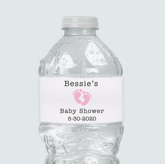 Baby Shower Water Bottle Labels, Pink Baby Foot Print Labels, Baby Girl Water Bottle Personalized Sticker Labels, Set of 10 Il_570xn