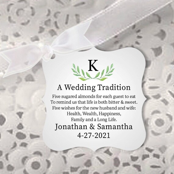 A Wedding Tradition Jordan Almond Favor Tags, Five Sugared Almonds ...