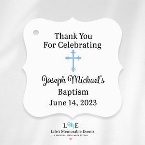 Baby Boy Baptism Favor Tags, Blue Christian Cross, Christening Favor Tags, Thank You Favor Tags for Baptism, Personalized Christening Tags