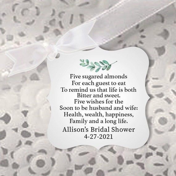 Bridal Shower Jordan Almond Favor Tags, Soon to Be Husband and Wife