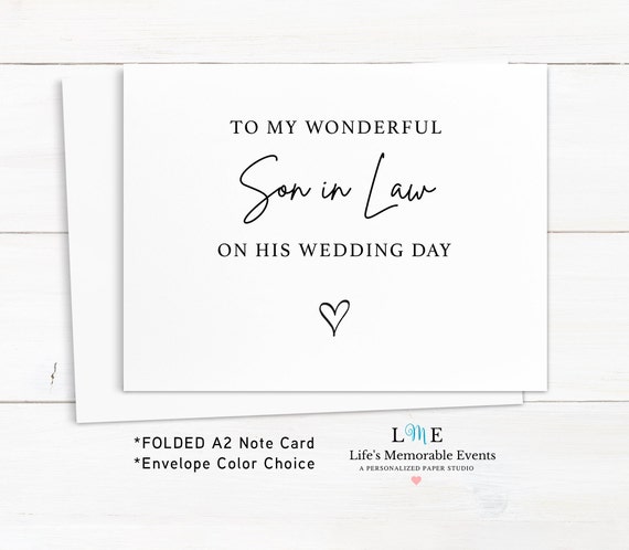 To My Son in Law On His Wedding Day, In Law to Groom, To Our Son in Law Card, Folded A2 Note Card, Ready to Ship! Il_570xn