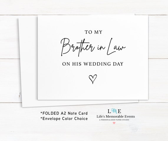 To My Brother-in-Law On His Wedding Day Card, Brother-in-Law Wedding Card, Folded A2 Notecard, Ready to Ship! Il_570xn