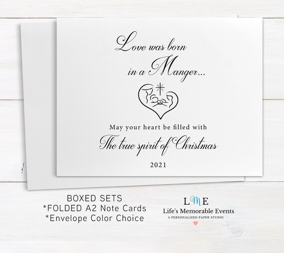 Boxed Set Religious Christmas Cards, The Holy Family Baby Jesus Cards, Personalized FOLDED A2 Cards, Env. Color Choice, Bulk Order Pricing! Il_570xn