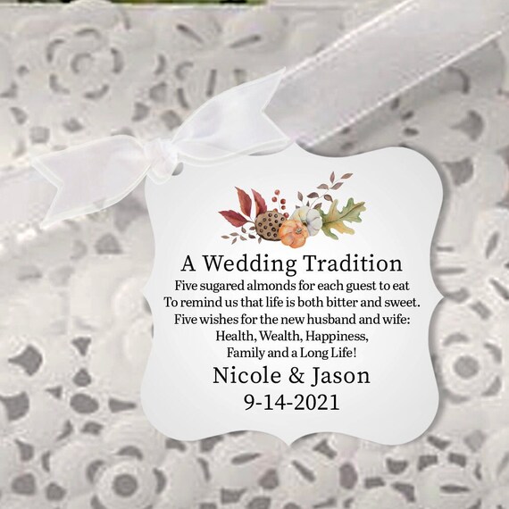 Autumn Wedding Favor Tags, Jordan Almond Wedding Tags, Five Wishes For ...