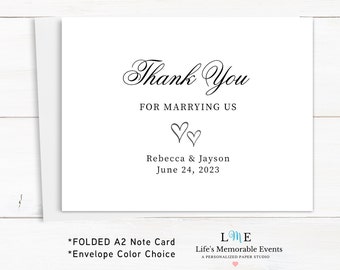 Personalized Wedding Officiant Thank You Card, Wedding Clergy Card, Thank You For Marrying Us Card, Folded A2 Note Card, Ready to Ship!
