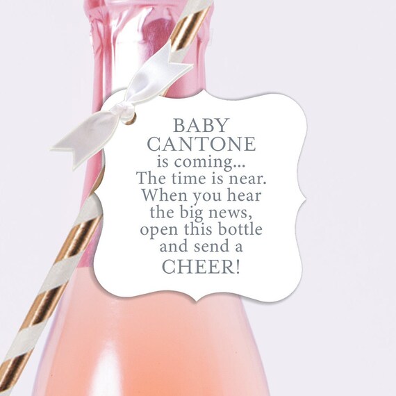 Personalized Baby Shower Mini Champagne Bottle Tags, Baby is Coming Send a Cheer, Baby Shower Mini Wine Bottle Tags Il_570xn