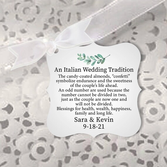 An Italian Wedding Tags, Jordan Almond Favor Tags, Italian Confetti Tags, Greenery Wedding Tags, Personalized Jordan Almond Wedding Tags Il_570xn