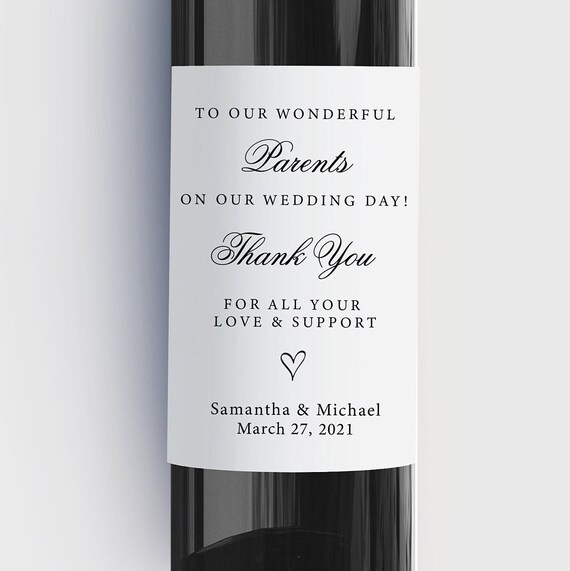Thank You Parents Wedding Wine Bottle Label, Parents Wedding Day, Personalized Waterproof and Tear Resistant Labels, Bulk Order Pricing! Il_570xn