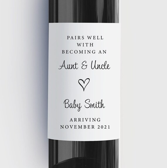 Baby Announcement Wine Label, Gift for Aunt and Uncle, Pairs Well with Being an Auntie, Personalized Waterproof Labels, Bulk Order Pricing! Il_570xn