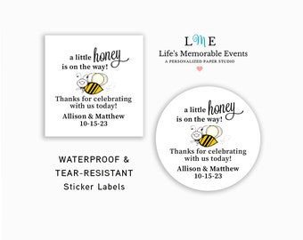 Bumble Bee Baby Shower Labels Honey Jar Baby Shower Stickers, A Little Honey is on The Way Personalized Baby Bee Labels for Baby Shower