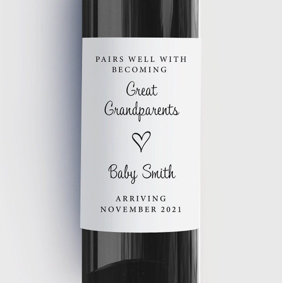 Pairs Well With Becoming Great Grandparents Wine Label, Baby Announcement Label, Waterproof, Personalized, Bulk Order Pricing! Il_570xn