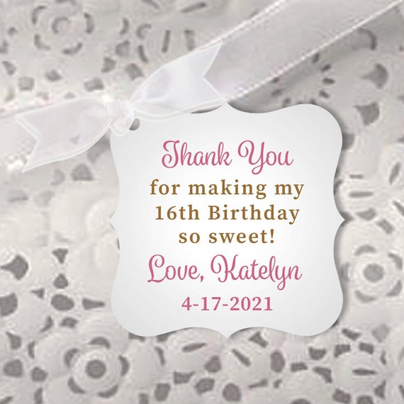 Sweet 16 Birthday Party Tags, Pink and Gold Sweet Sixteen Candy Favor Tags, Personalized Favor Tags for Sweet 16 Birthday Party! Il_570xn