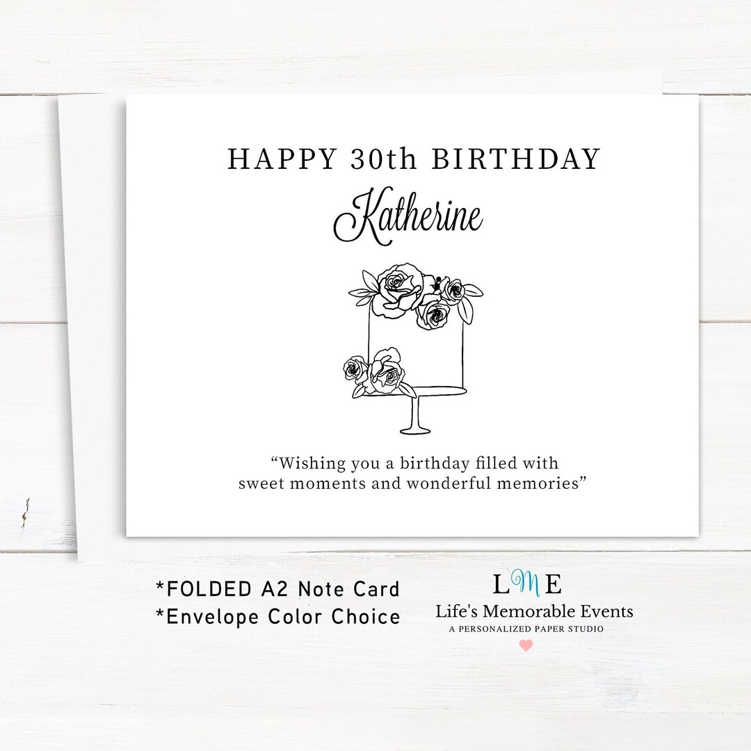 Personalized 30th Birthday Card for Her, Milestone Birthday Card for