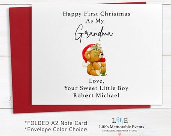 First Christmas As My Grandma, Personalized Christmas Card To My Grandma From Baby Boy, Personalized First Christmas To My Grandma Card