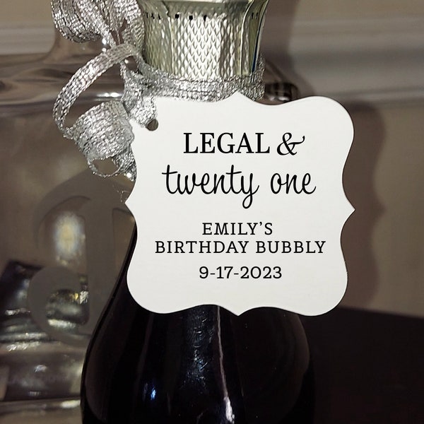 21st Birthday Mini Champagne Bottle Tags, Legal and Twenty-One Personalized 21st Birthday Bubbly Favor Tags, Mini Wine Bottle Tags