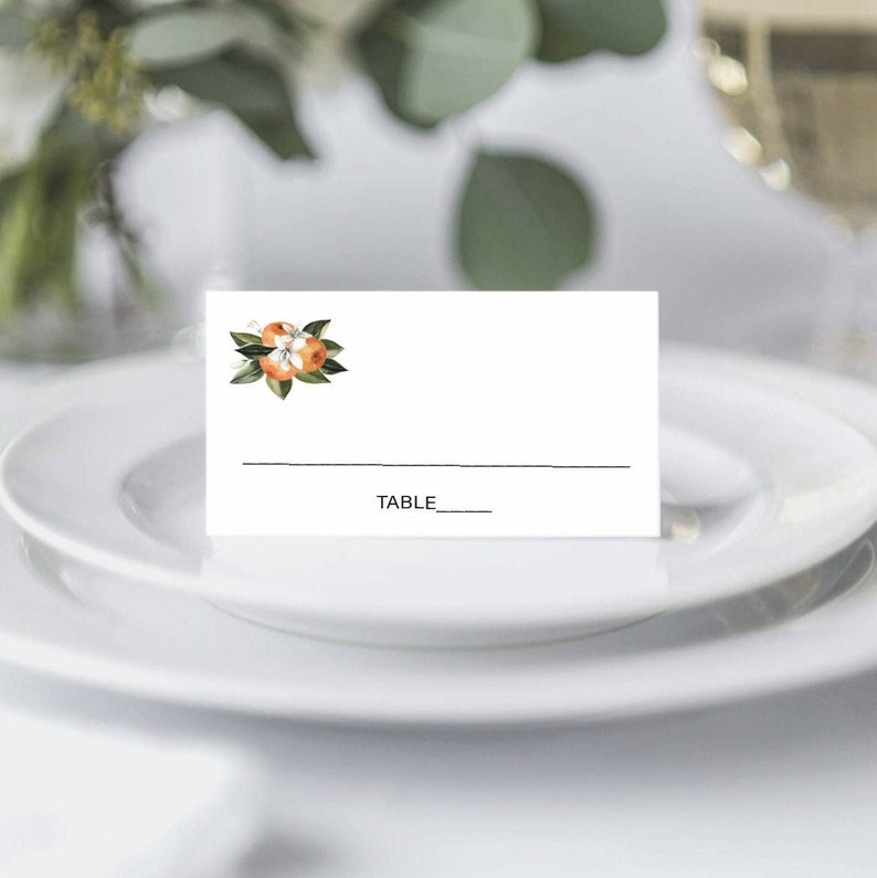 PRINTED Little Cutie Baby Shower Place Cards, Orange Blossom Table Cards, Little Cutie Shower Buffet Table Cards image 1