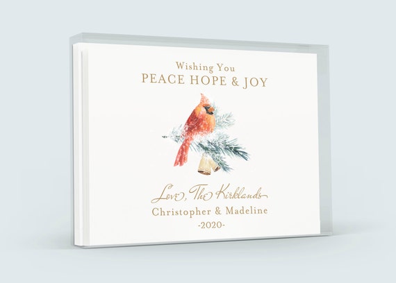 Winter Red Robin Christmas Cards, Peace, Hope and Joy Holiday Cards, 10 Flat Cards + Envelopes, Personalized Il_570xn