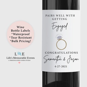 Pairs Well With Getting Engaged, Wine Gift Idea for Engaged Couple, Engagement Wine Label, Personalized Waterproof Label, Bulk Order Pricing