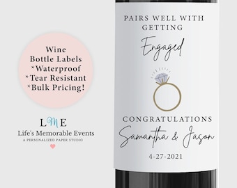 Pairs Well With Getting Engaged, Wine Gift Idea for Engaged Couple, Engagement Wine Label, Personalized Waterproof Label, Bulk Order Pricing