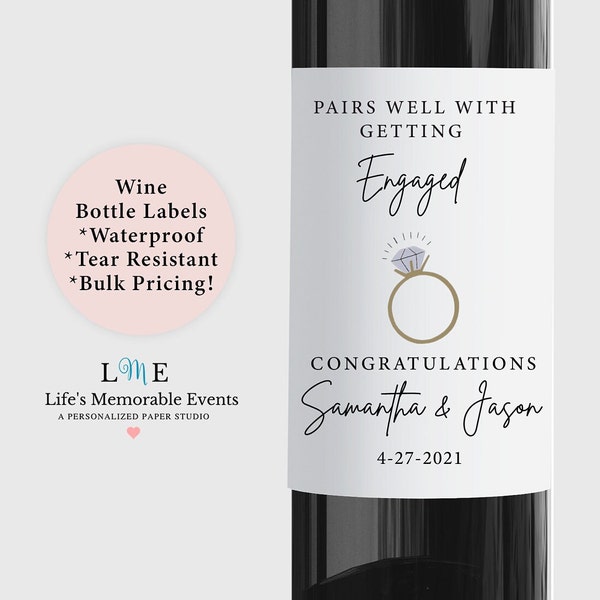 Pairs Well With Getting Engaged, Wine Gift Idea for Engaged Couple, Engagement Wine Label, Personalized Waterproof Label, Bulk Order Pricing