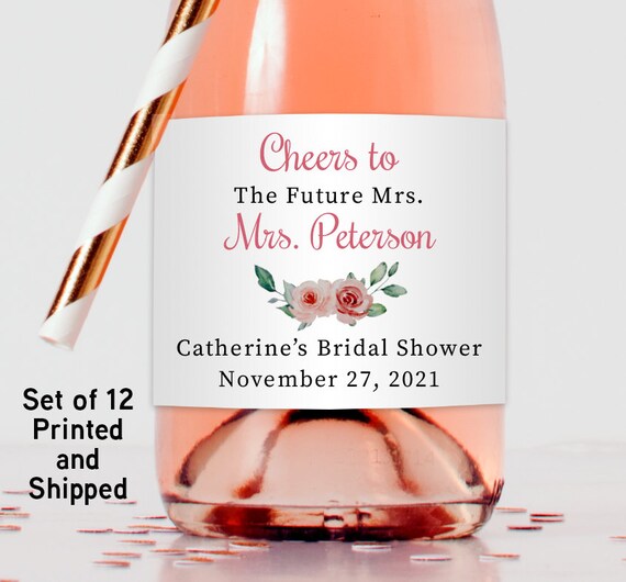 Floral Bridal Shower To The Future Mrs Mini Champagne Bottle Labels, Set of 12, Personalized Waterproof and Tear Resistant Sticker Labels Il_570xn