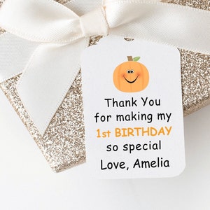 Cute Pumpkin Birthday Party Favor Tags, Autumn 1st Birthday Pumpkin Tags, Personalized Pumpkin Thank You Tags, Designed To Suit Any Age image 1