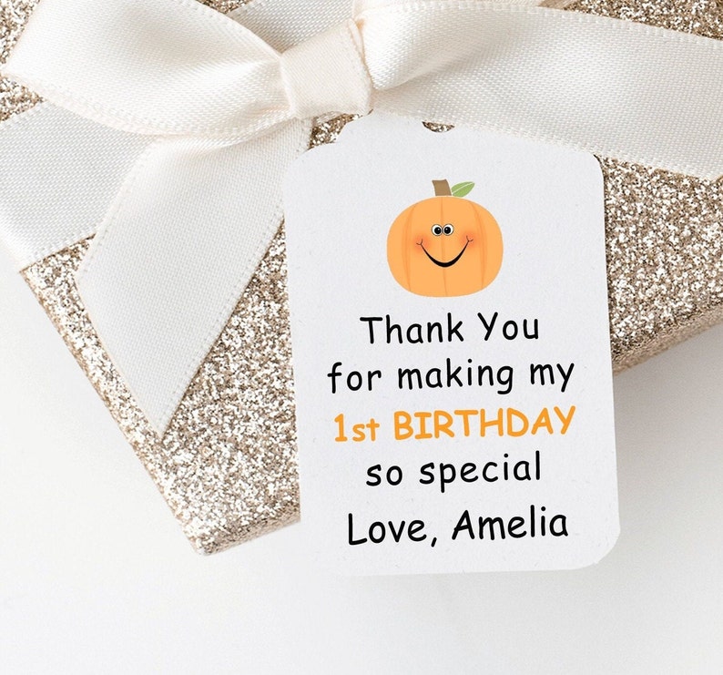 Cute Pumpkin Birthday Party Favor Tags, Autumn 1st Birthday Pumpkin Tags, Personalized Pumpkin Thank You Tags, Designed To Suit Any Age image 1