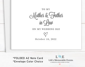 To My Mother and Father in-Law Card, Parents in Law Wedding Day Card, Thank You in-Law Wedding Card, Folded A2 Card, Personalized