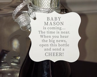 Personalized Baby Shower Mini Champagne Bottle Tags Baby is Coming Send a Cheer Baby Shower Mini Wine Bottle Tags For Baby Bubbly