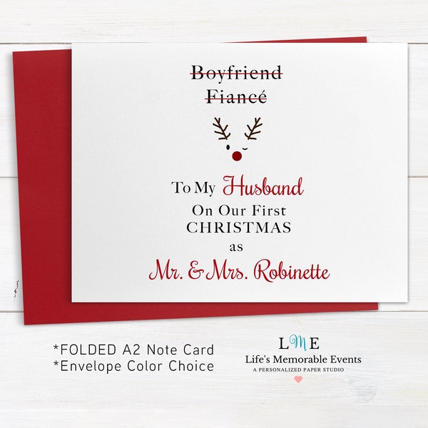 To My Husband On Our 1st Christmas As Mr and Mrs Holiday Card To Husband on Your 1st Christmas Together, Personalized Folded A2 Note Card