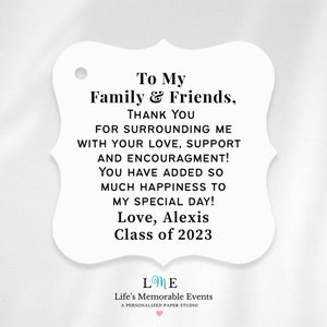 To My Family and Friends, Graduation Thank You Tags, Personalized Graduation Favor Tags, From the Graduate On My Special Day Thank You Tags